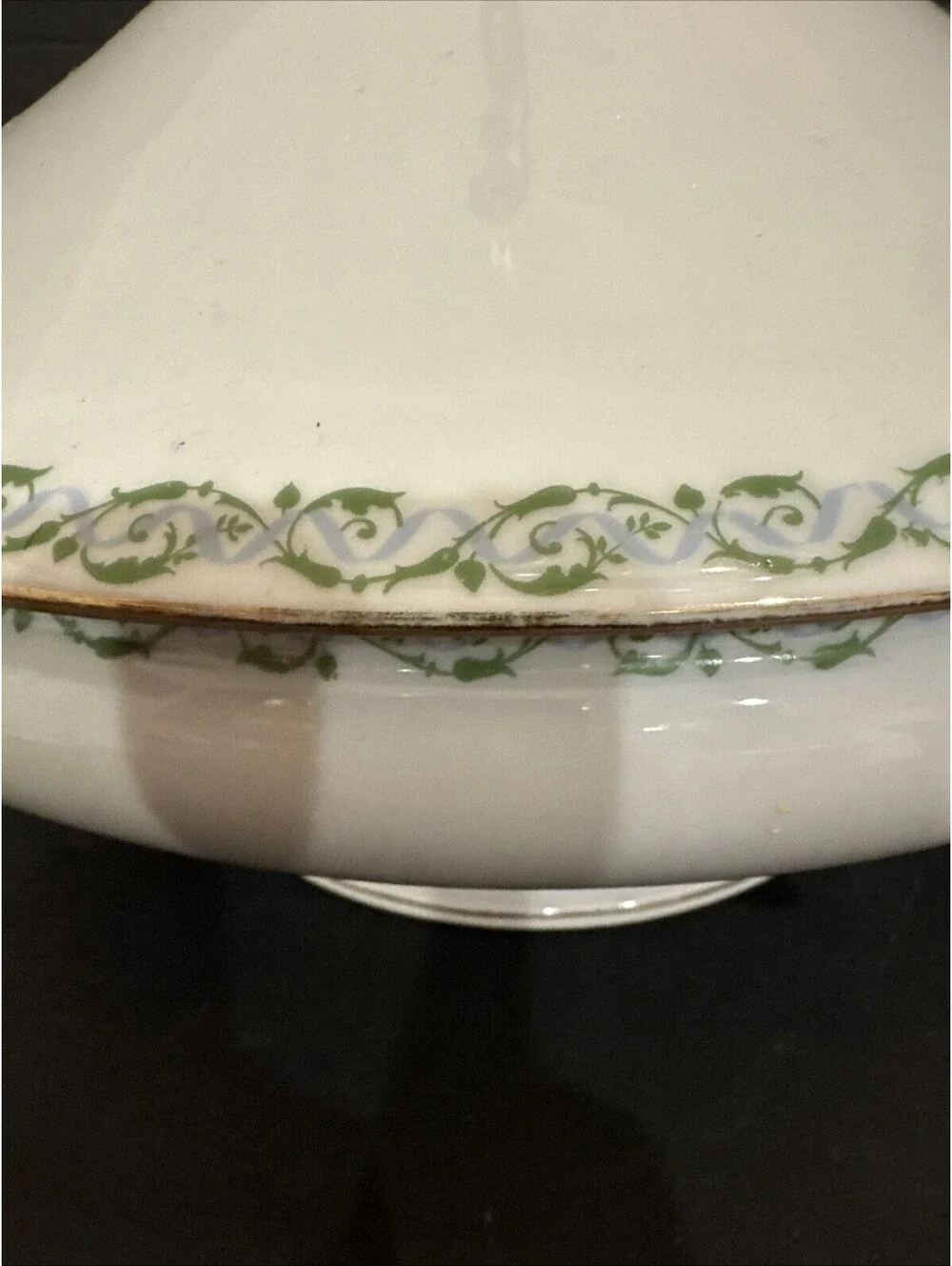 Wm Guerin & Co Limoges Covered Serving Bowl Tureen W Lid Green Blue  Swirl Gold